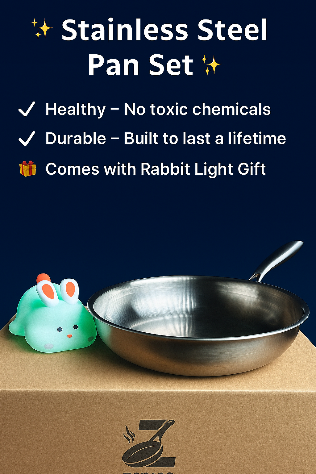 Zainco 28cm Tri-Ply Stainless Steel Pan with Free Light Rabbit Gift