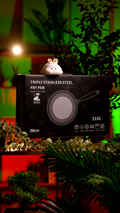 Zainco 28cm Tri-Ply Stainless Steel Pan 18/10 with cover and Free Light Rabbit Gift