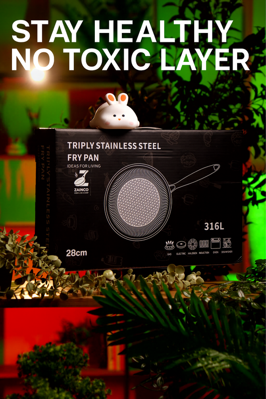 Zainco 28cm Tri-Ply Stainless Steel Pan 18/10 with cover and Free Light Rabbit Gift